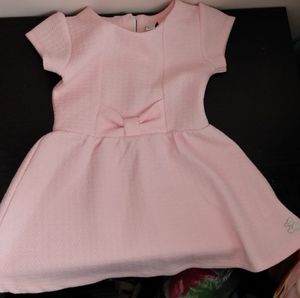 Peach Jacquard Embossed Textured Fabric Retro Bow Flare Dress Sz 3T